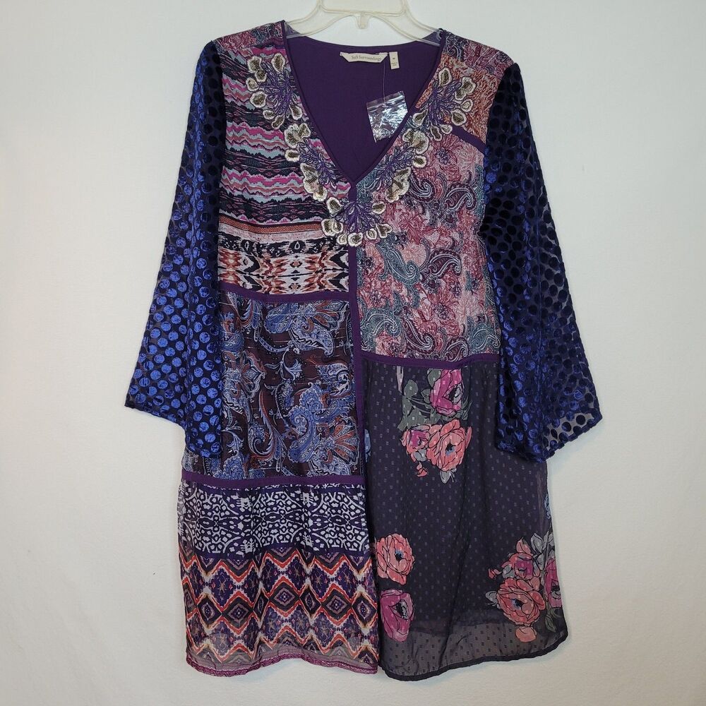 Soft Surroundings Tunic Top Size M Embroidered Patchwork Shabby Indie Boho Dress
